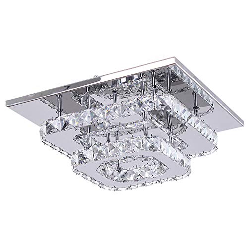 LED de luz de techo,Lámparas de cristal, 30cm 36W Acero inoxidable Cristal Lámpara Flush montaje en el techo para el dormitorio Comedor Pasillo (blanca fría)