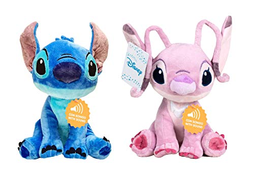 Lilo & Stitch - Pack 2 Peluches 11'41"/29cm Stitch (Azul) y Angel (Rosa) Calidad Super Soft Ambos con Sonido