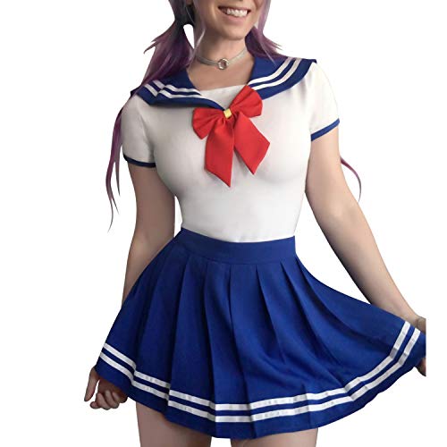 LittleForBig Amante de la Ropa Siamés para Adulto Bebé y del Pañal (ABDL) con Botones en la posición de Entrepierna Pijamas-Cosplay Las niñas mágicas Falda Conjunto Azul Marino M