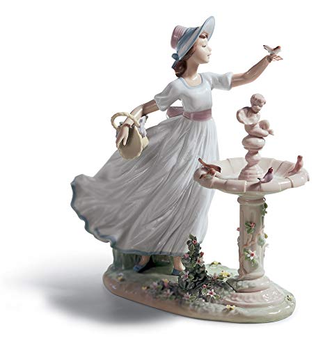 LLADRÓ Figura Niña Pajaritos En La Fuente. Figura Niña de Porcelana.