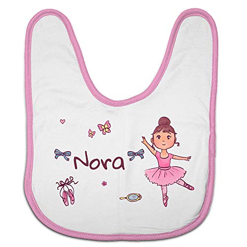 LolaPix Baberos Bebé Niña Personalizados con Nombre o Texto. Regalos Recién Nacido. Varios Diseños a Elegir. Bailarina Rosa