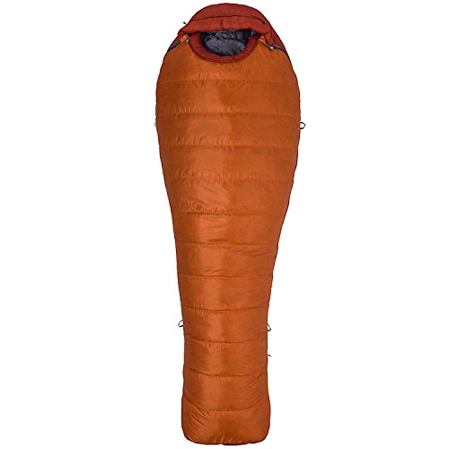 Marmot Never Summer Saco de Dormir Ultraligero y cálido, con Relleno de 650 Plumas de Pato, Ideal para Acampar y Trekking, Unisex-Adult, Tangelo/Auburn, Regular: 183 cm