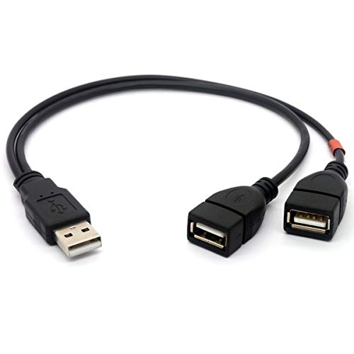 Maxhood USB 2.0 1 a 2 Y Splitter Cable, USB 2.0 Tipo A Macho a Doble USB 2.0 Hembra Jack Sync Data Cable de carga de 30CM / 1ft (solo un lado para cargar) (1M / 2FM)