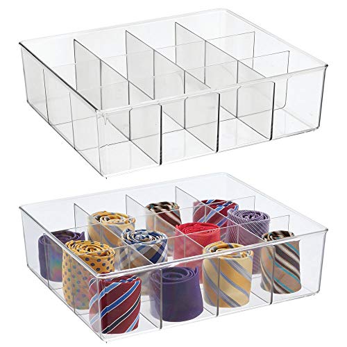 mDesign Juego de 2 cajas organizadoras con 12 compartimentos – Práctico organizador de plástico sin BPA para los armarios del dormitorio – Fantástica caja para ropa y accesorios – transparente