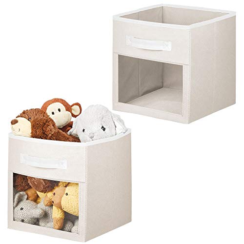 mDesign Juego de 2 Cajas organizadoras de Tela – Contenedores de Tela para Ropa de bebé, Mantas, etc. – Organizador de Ropa Abierto con asa y Ventana Transparente – Crema/Blanco