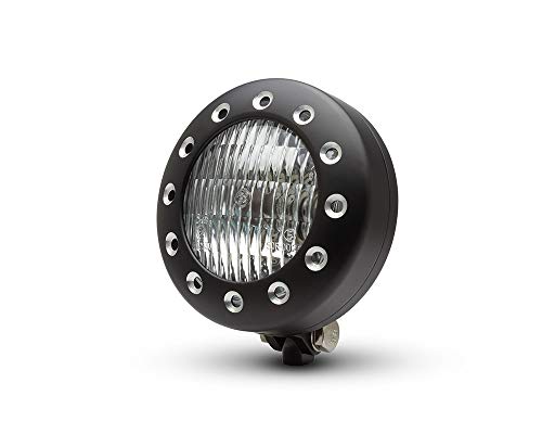 Moto 5" Faro delantero 12V 35W - Negro Aleación con Perforados Bisel para Custom Retro Estilo Clásico Proyecto Bicicleta