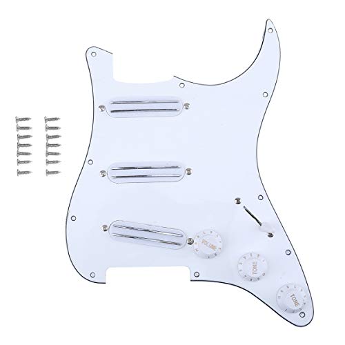 Musiclily 11 Orificios SSS Loaded Pickguard Pre-cargado Golpeador con Dual Hot Rail High Output Pastillas Set para Guitarra Eléctrica Fender Squier Strat, 3 capas Blanco