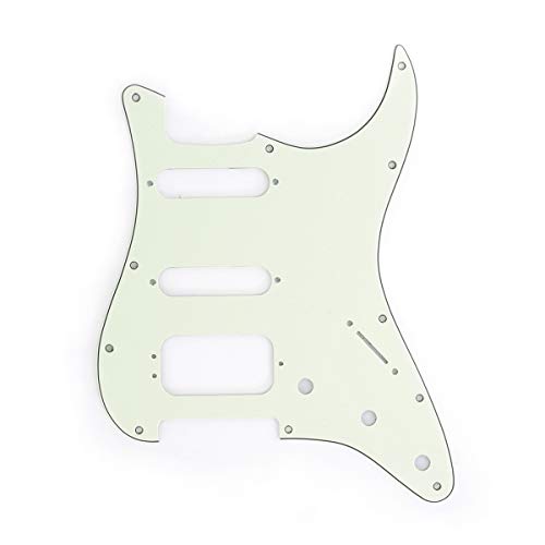 Musiclily Pro 11 Agujeros Round Corner HSS Guitar Strat Pickguard Golpeador para Estados Unidos/Mexicana Stratocaster 3 Tornillos para Pastilla del Humbucker, 3 capas Mint Green