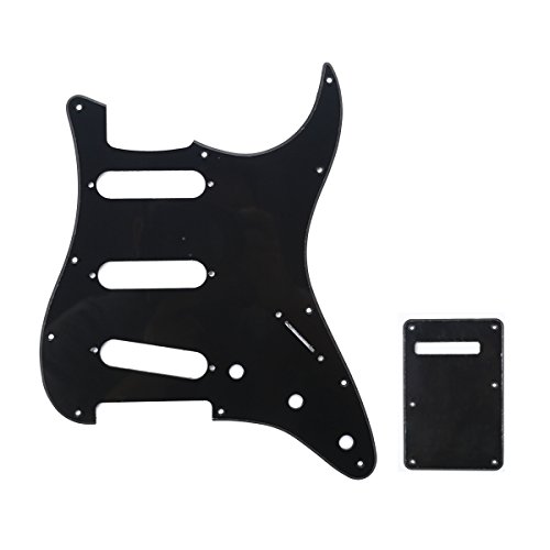 Musiclily SSS Set de Pickguard Golpeador y Placa Trasera Strat para Fender American/México Standard Stratocaster Estilo Moderno, 1 capa Negro