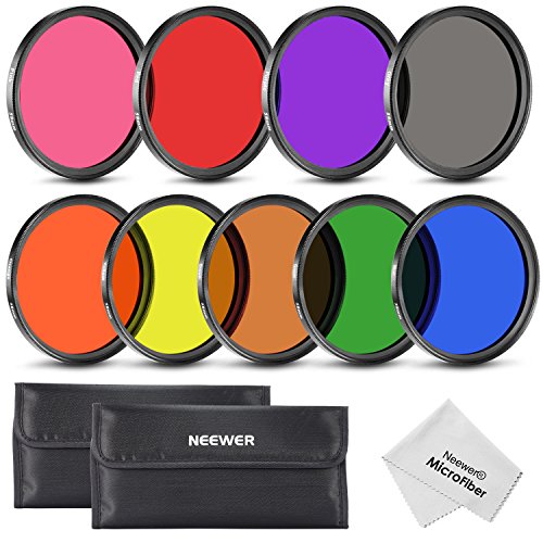 Neewer 58 mm lente con función de juego de filtros de Color (9 piezas) para cámara con objetivo de 58 mm rosca para filtro - Incluye: Rojo, naranja, Azul, Amarillo, Verde, Marrón, Morado, Rosa y gris de densidad neutra filtros + funda con filtro + gamuza 