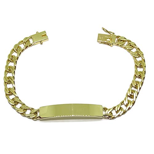 Never Say Never Pulsera para Hombre de Oro Amarillo Macizo de 18k con Placa. 0.90 cm de Ancha y 21.00cm de Larga. 100% Personalizable. Cierre cajetín con 2 Ochos de Seguridad. 29.55gr de Oro de 18k