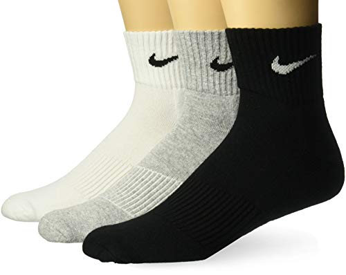 Nike 3PPK Cushion Quarter, Calcetines unisex, paquete de 3 unidades,  Gris / Negro / Blanco, M (38-42)
