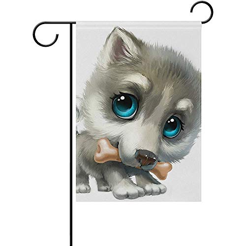 Not Applicable Bandera de jardín de Bienvenida de Doble Cara Dulce Husky Puppy Resistente a la decoloración Temporada Vacaciones Decorativas Yarda Bandera 12.5x18 Pulgadas