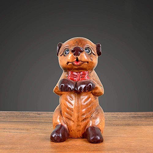 OFJM Estatuas para jardín Colección de muñecas Muñeca Decoración Animal Tallado a Mano Madera Maciza Dibujos Animados Decoración para Perros Regalo de Bienvenida de Madera Perro