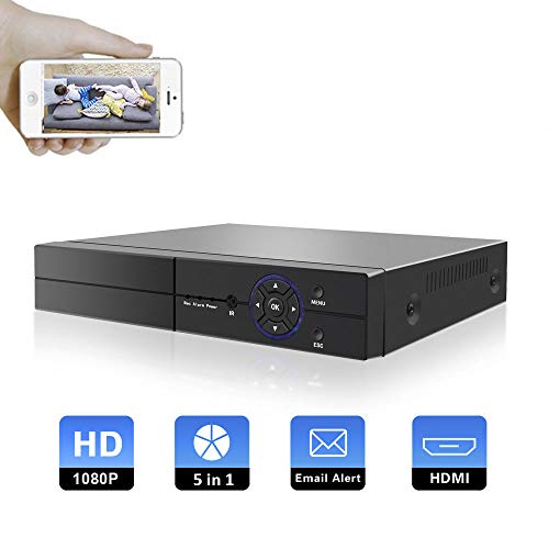 OFUN H.265 4 Canales 1080P CCTV DVR Grabador de Video Digital, 5 in 1 CCTV DVR Onvif HVR, Pare Cámara de CCTV AHD/TVI/CVI/IP/CVBS, HDMI,P2P, Onvif, Detección de Movimiento, Email Alarma(NO HDD)