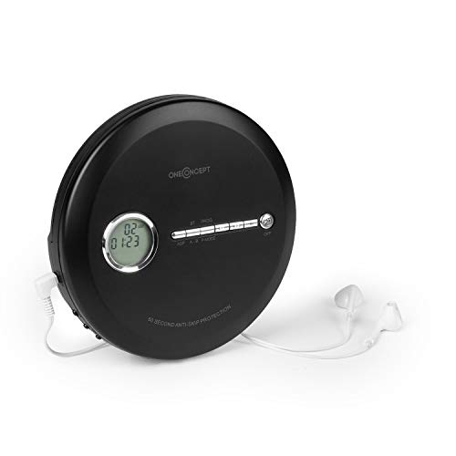 oneConcept CDC 100 BT Reproductor Discman - Bluetooth , CD, CD-R, CD-RW y MP3 en CD , 2 Pilas de 1,5 V , LCD , ASP , Refuerzo de Graves , Micro USB , 3 Modos de reproducción , Auriculares , Negro