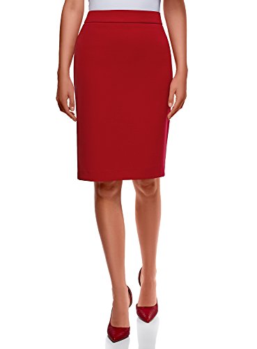 oodji Collection Mujer Falda-Lápiz Básica, Rojo, ES 36 / XS