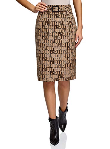 oodji Collection Mujer Falda-Lápiz Estampada, Beige, ES 44 / XL