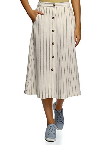 oodji Collection Mujer Falda Midi de Silueta en A, Blanco, ES 42 / L