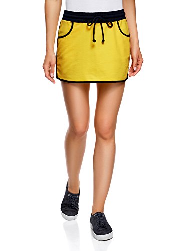 oodji Ultra Mujer Falda de Punto con Cintura Elástica, Amarillo, ES 44 / XL