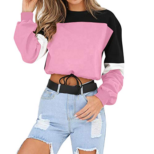 Overdose Sudadera para Mujer De Manga Larga Empalme Color Moda Sudadera Pullover Tops Blusa Mejor Venta Superior (S, O-Rosa)