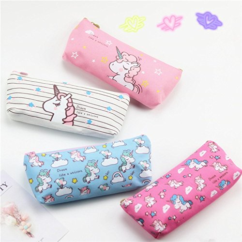 Pack de 4 Unicornio Estuche de Lápices Para Niños, Bolso de Cremallera de Pluma Unicornio Lindo Bolso Organizador de Monedas Bolsa de Cosméticos de Maquillaje de Estuche