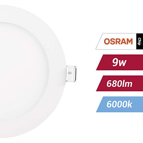 POPP-（Pack x 2 ）downlight led Placa LED redondo,9W luz fria chip OSRAM(6000K, 9W)[Clase de eficiencia energética A+]