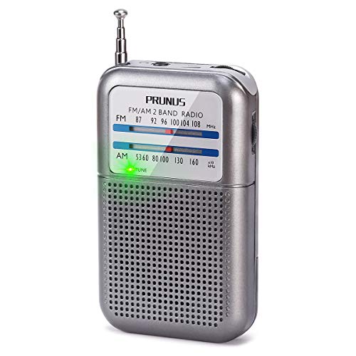 PRUNUS DEGEN-DE333 Radio de Bolsillo FM/Am, Señal excelente, Sintonizador con indicador. Funciona con AAA Pilas Intercambiables (Plata)