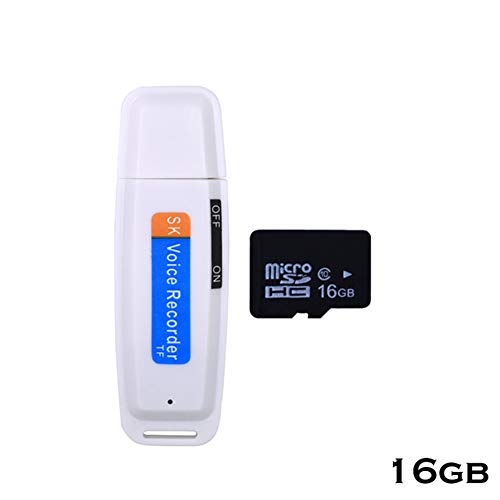 QHAI U-Disk Mini grabadora de Voz de la Pluma, Digital dictáfono grabadora de Audio de Sonido USB 2.0 Flash Drive de 1-32 GB de la Tarjeta Micro SD TF,Blanco,16G
