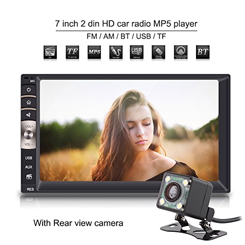 Qiilu Universal Reproductor Multimedia MP5-7 Pulgadas 2 DIN HD Pantalla Táctil Bluetooth USB/TF FM Aux Entrada Radio MP5 Player con Cámara Visión Trasera para Coche