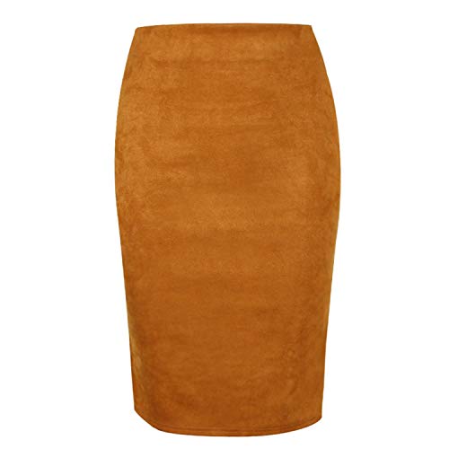 Redsheep skirts Multi Atractivo Color de Gamuza Midi Falda Tubo elástico de Las Mujeres de Cintura Alta Office Lady Ajustado de Faldas Saias, Brown, XL