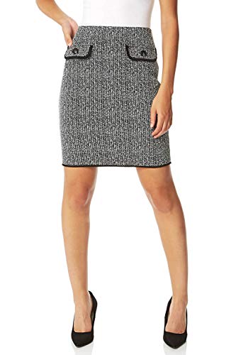 Roman Originals Mujer Dos Tonos Texturizado Falda - Señoras Longitud de la Rodilla Mock Pocket Tweed Ropa de Trabajo Inteligente Casual Trabajo Oficina Día Mini Moda Tubo Faldas Negro Negro ( 48