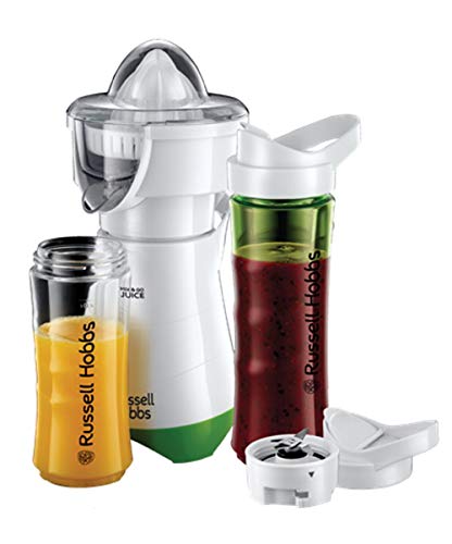 Russell Hobbs Mix & Go - Exprimidor y Batidora de Vaso Individual (300W, Batidora Smoothies, Sin BPA, Blanco y Verde, 1 Vaso de 600 ml, 1 Vaso de 400 ml) - ref. 21352-56