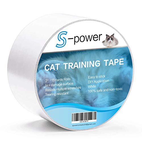 S-Power Cinta Adhesiva de Doble Cara para Entrenamiento de Gatos, fácil de Limpiar, Cinta Adhesiva de Doble Cara para Puerta, sofá, Muebles y Protector de arañazos de Piel, 2.5 Pulgadas x 15 Yardas