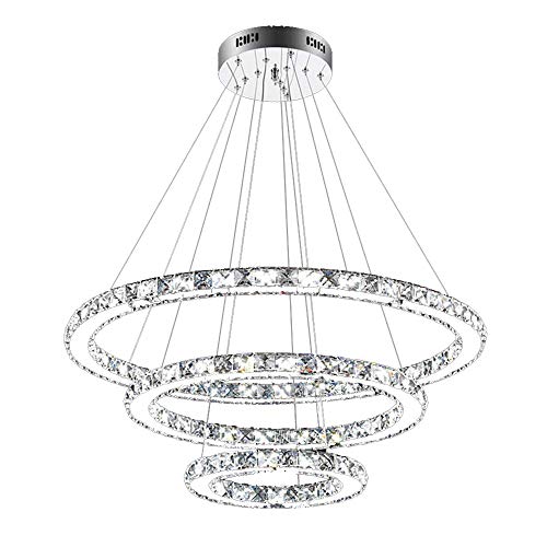 SAILUN® 73W 3 anillos Lámpara Colgante LED de Cristal Araña Moderna Lámpara Colgante Lámpara de Techo Blanco Cálido Iluminación Interior para comedor dormitorio salón (73W Regulable)