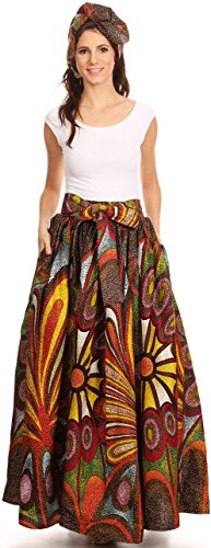 Sakkas 16317 - Asma Convertible Tradicional Cera de impresión Correa Ajustable de la Falda Maxi | Vestido - 501-Multi - OS