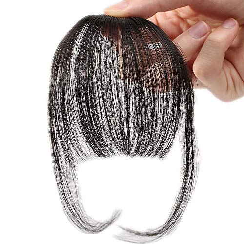 SEGO Flequillo Postizo Pelo Natural Clip [Ligero] Extensiones de Cabello Pelo Humano 100% Remy Una Pieza Clip in Fringe Bangs (#1B Negro Natural)