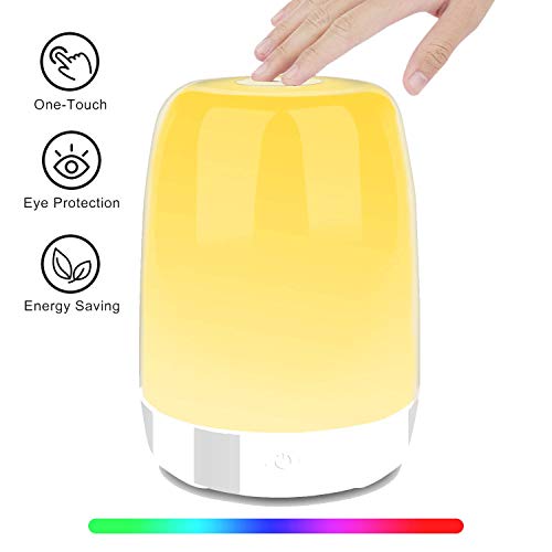 Sendowtek Luz nocturna para niños, Luz LED para mesilla de noche para dormitorios, Lámpara de mesa, Multicolor, Control táctil, Alimentación USB para Salón, Dormitorio, Oficina, Camping