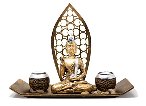 Set de decoración de Buda con 2 portavelas, figura de Buda para meditación, relajación o regalo