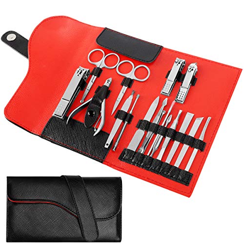 Set de manicura NAVANINO Juego de cortaúñas para manicura de 16 piezas estuche para cortaúñas de acero inoxidable con estuche de cuero kit de belleza para viajes de manicura y pedicura regalo