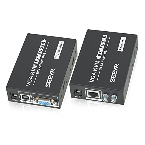 SGEYR VGA Extender 656ft 200m VGA KVM extensor a través de UTP Cat5 divisor extensor con PS/2, VGA Teclado Ratón K/M USB Extender