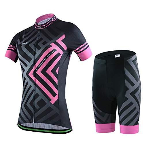 SKYSPER Ciclismo Maillot Mujeres Jersey + Pantalones Cortos Culote Mangas Cortas de Ciclismo Conjunto Ropa Equipacion 3D Gel Acolchado Transpirable Verano para Deportes al Aire Libre Ciclo Bicicleta