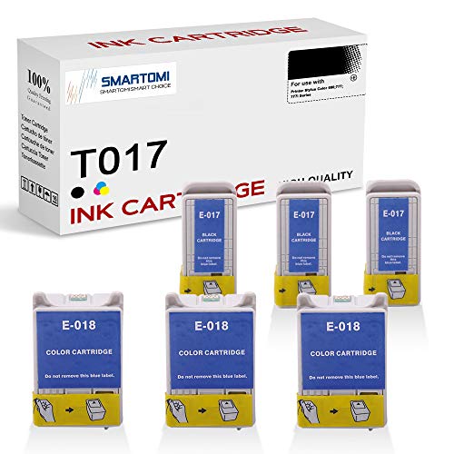 SMARTOMI T017 T018 compatibles con Epson T 017 018 Cartucho de Tinta, para Epson Printer Stylus Color 680 777 777i Series(6 Cartuchos: 3 Negro, 3 Colore)