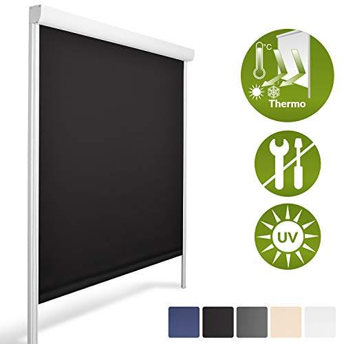 Sol Royal - Estor Enrollable Sol Reflect K24-120x175 cm - Persiana 100% oscurescente con rieles de guía - Negro