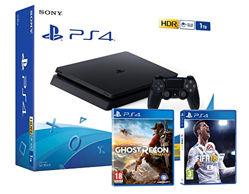 Sony PS4 Slim 1Tb Negra Playstation 4 (2 Juegos Incl.) FIFA 18 + Tom Clancy'S: Ghost Recon Wildlands
