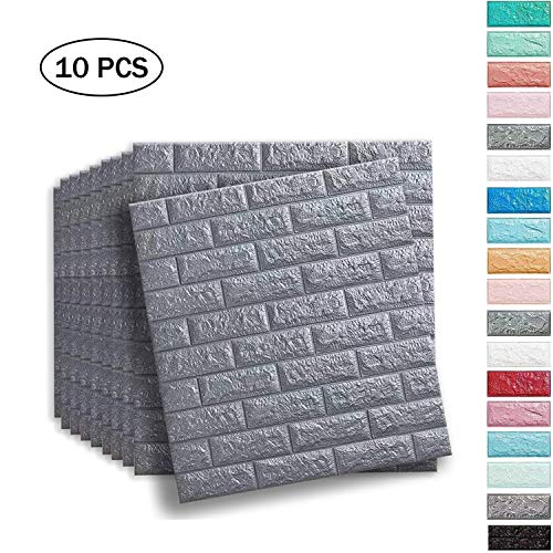 Soontrans Papel Pintado de Pared 3D Ladrillo Empapelado Pegatina Mural Autoadhesivo Decorativos Extraíble Impermeable para Hogar Cocina Salón Moderna TV Decor (77 cm x 70 cm)(10ps, Gris)