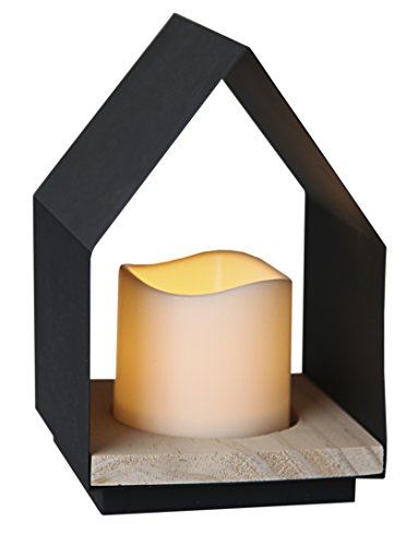 Star 062 – 90 Home farol con vela LED Metal/Madera Negro 12 x 18 cm