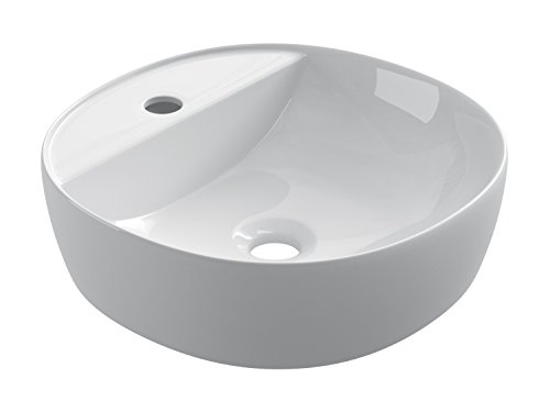 STARBATH PLUS Lavabo Cerámica Sobre Encimera Redondo Blanco Taladro Grifo 40 x 40 x 12 cm SFOC40