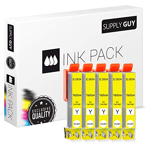 SupplyGuy 5 XL Cartuchos de Tinta, Compatible con Epson 26XL Amarillo para Expression Premium Xp510 Xp520 Xp600 Xp605 Xp610 Xp615 Xp620 Xp625 Xp700 Xp710 Xp720 Xp800 Xp810 Xp820