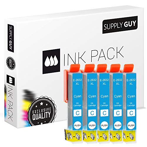 SupplyGuy 5 XL Cartuchos de Tinta, Compatible con Epson 26XL Cian para Expression Premium Xp510 Xp520 Xp600 Xp605 Xp610 Xp615 Xp620 Xp625 Xp700 Xp710 Xp720 Xp800 Xp810 Xp820